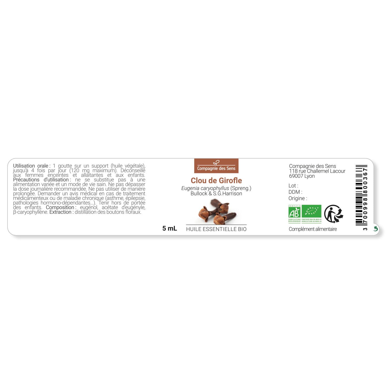 CHIODI DI GAROFANO BIO - 10mL - Olio Essenziale di Qualità Premium - 100% Puro, Naturale, Garantito ChromaCert® - Chemiotipizzato & Integrale