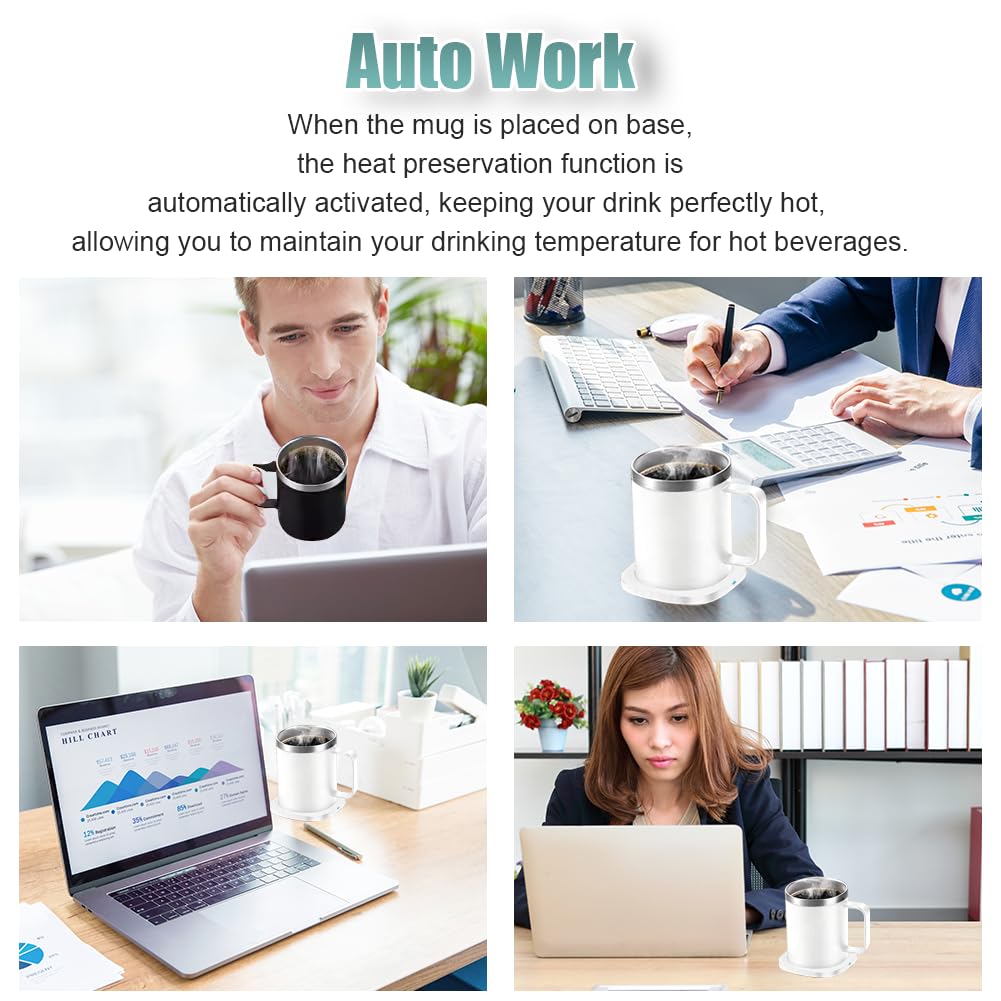 Juego de calentador inteligente de tazas de café y taza con autocalentamiento de apagado automático para café, té, leche, control de temperatura, calentador de tazas para escritorio, hogar, oficina