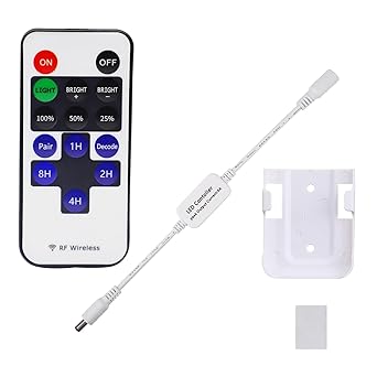 Updated Mini Remote Control for Single Color LED Strip Lights, RF Dimmer for 12V DC LED Ribbon, Shelf Lights, Wireless Remote Control for Dimmable 3528 5050 Under Cabinet Puck Lights(Single Color)