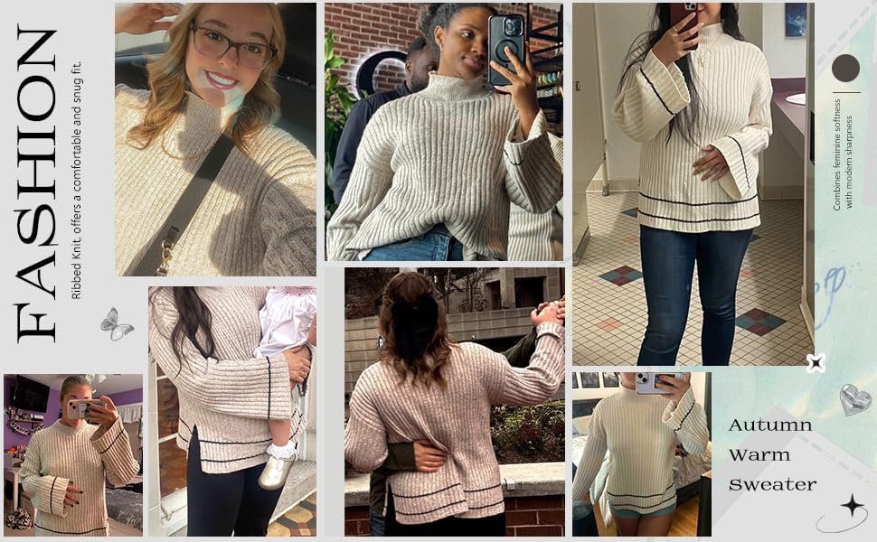 Knit Sweater for Women Striped Oversized Batwing Long Sleeve Drop Shoulder Pullover Trendy Sweaters for Dressy Casual - Image 6