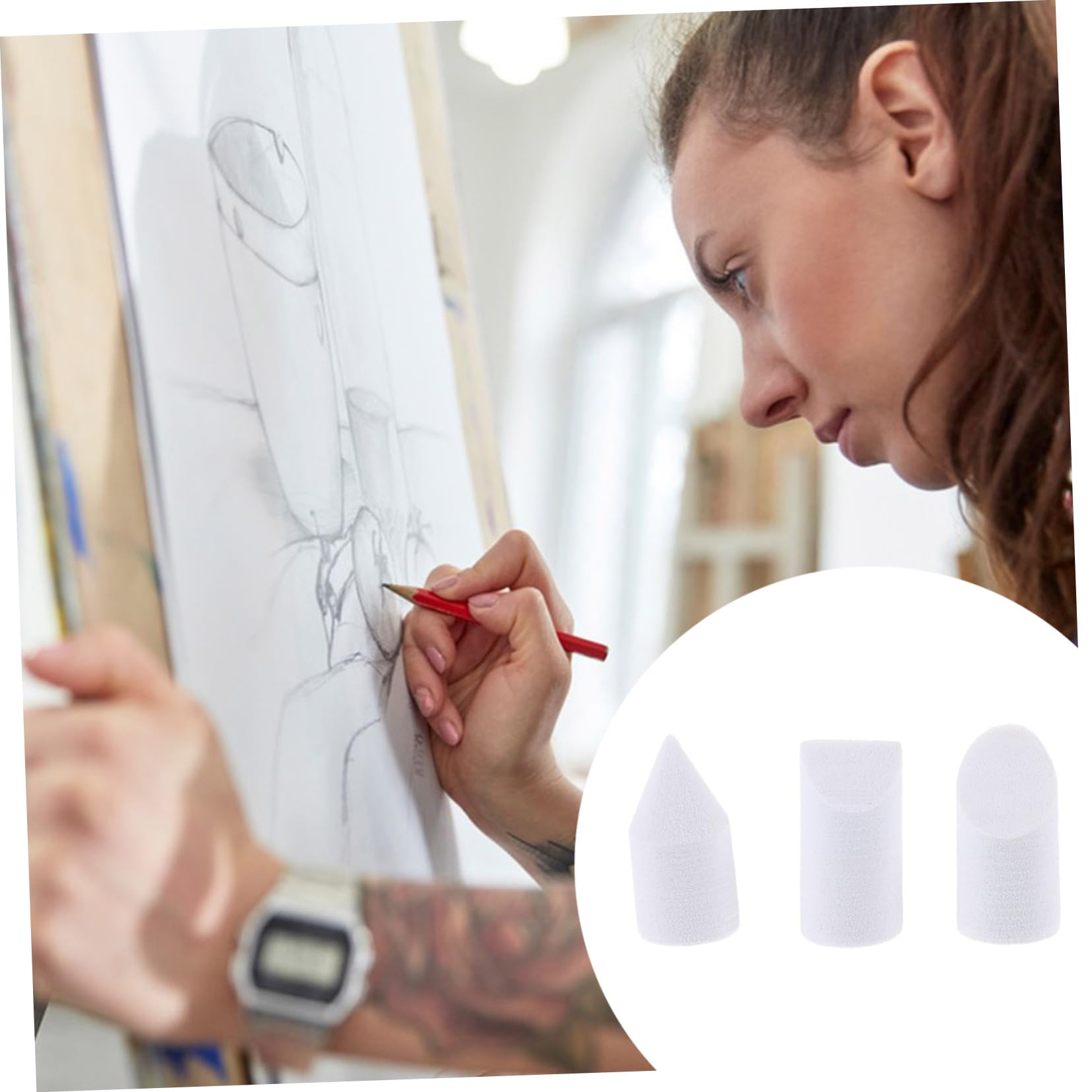 KALLORY 3pcs Art Brush Cleaner Painting Sponge Pen Tip Sketch Wiper for Art Replacement Heads