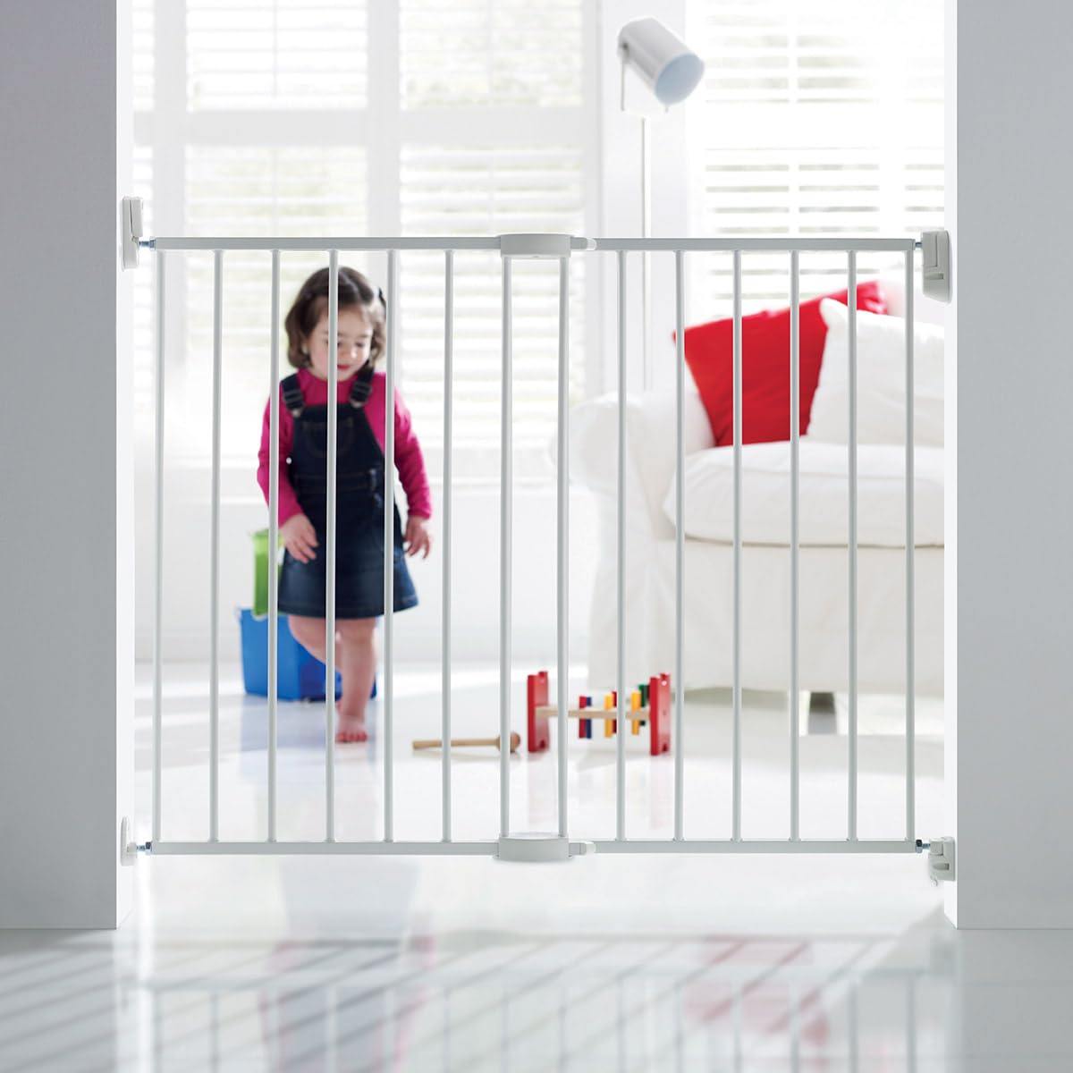 Munchkin Barrière de Sécurité Extensible Easy Close Bébé & Tout-Petits | Barrière de Sécurité Large pour Escaliers & Portes | Sans Barre | 64.5-102cm | Blanche