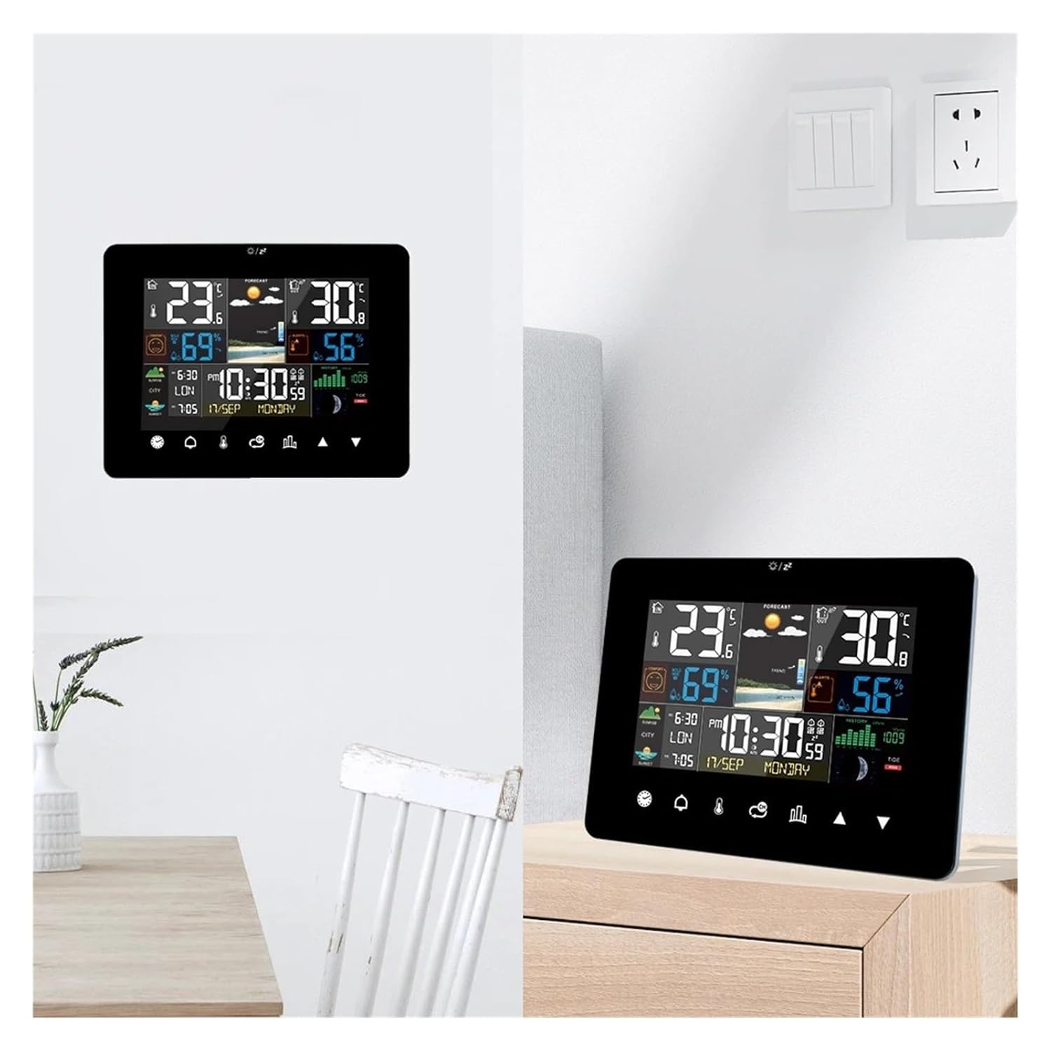 Estación meteorológica Digital doméstica con termómetro para Interiores y Exteriores, Sensor inalámbrico, Pantalla LCD, Despertador y pronóstico. Fácil de Usar.