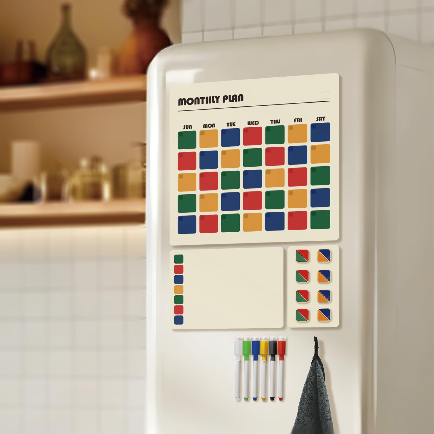 Calendario magnético, planificador mensual seco y juego de pizarra blanca semanal (paquete de 3) pizarra para nevera, para hacer comestibles, lista de compras, tabla de tareas, tabla de