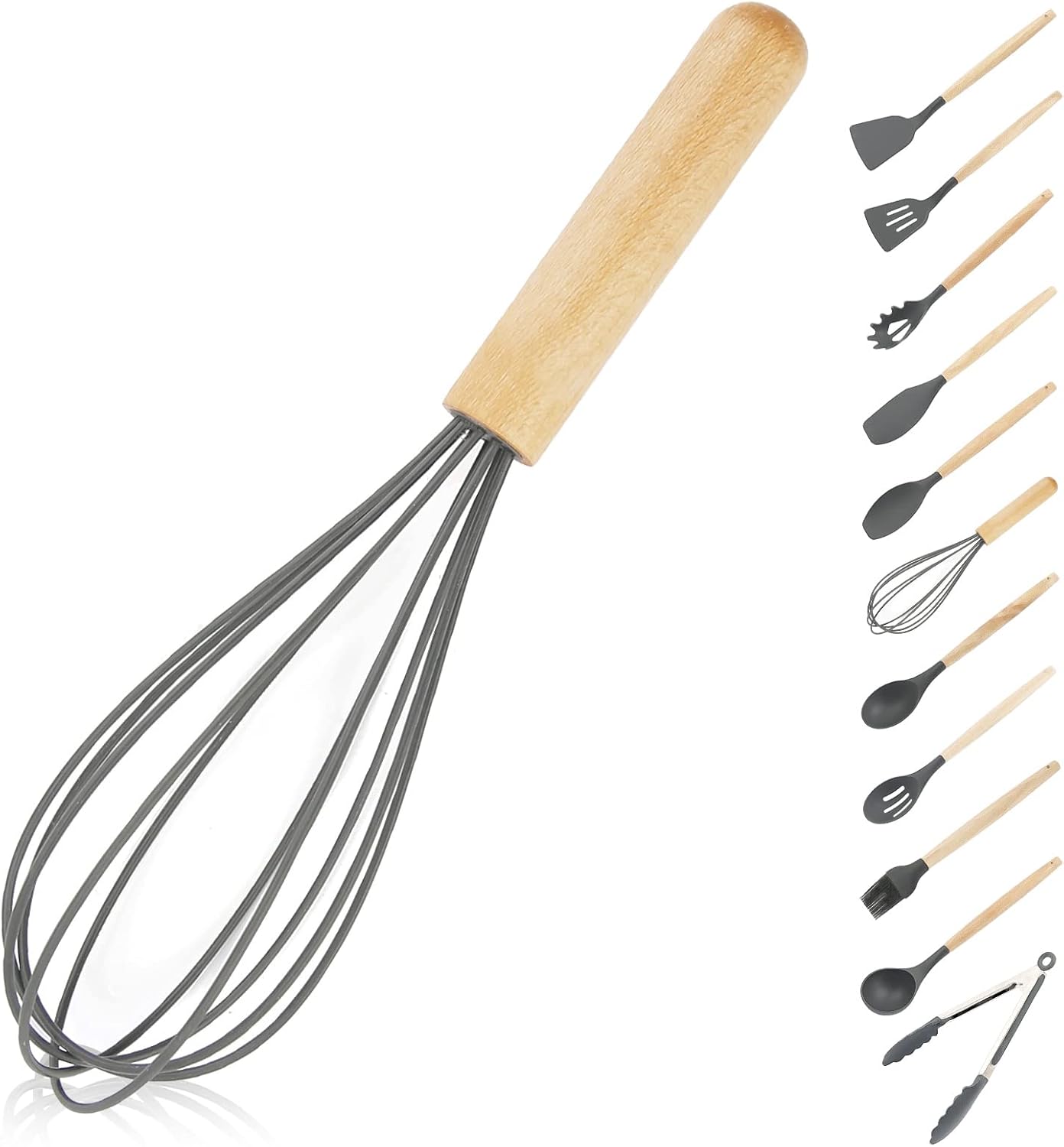 Silicone Whisk with Wood Handle, Easy Whisk, Silicone