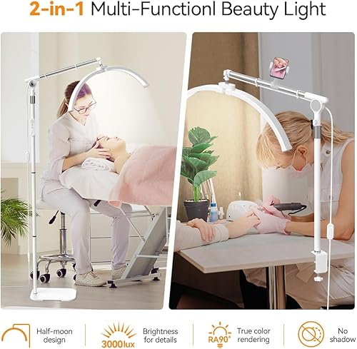 Miniatura 2 de Janolia Luz de pestañas  Luz LED de media luna para tecnología de pestañas, tatuaje y belleza, brillo ajustable, cálido para enfriar, soporte para