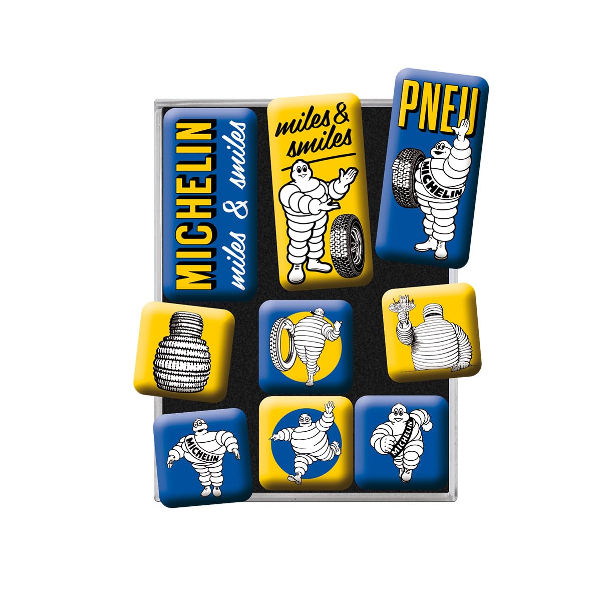 Nostalgic-Art Vintage Design Retro Fridge Magnets, 9 Pieces, Michelin – Logo Evolution – Gift Idea For Motor Fans, Magnet Set For Notice Board,