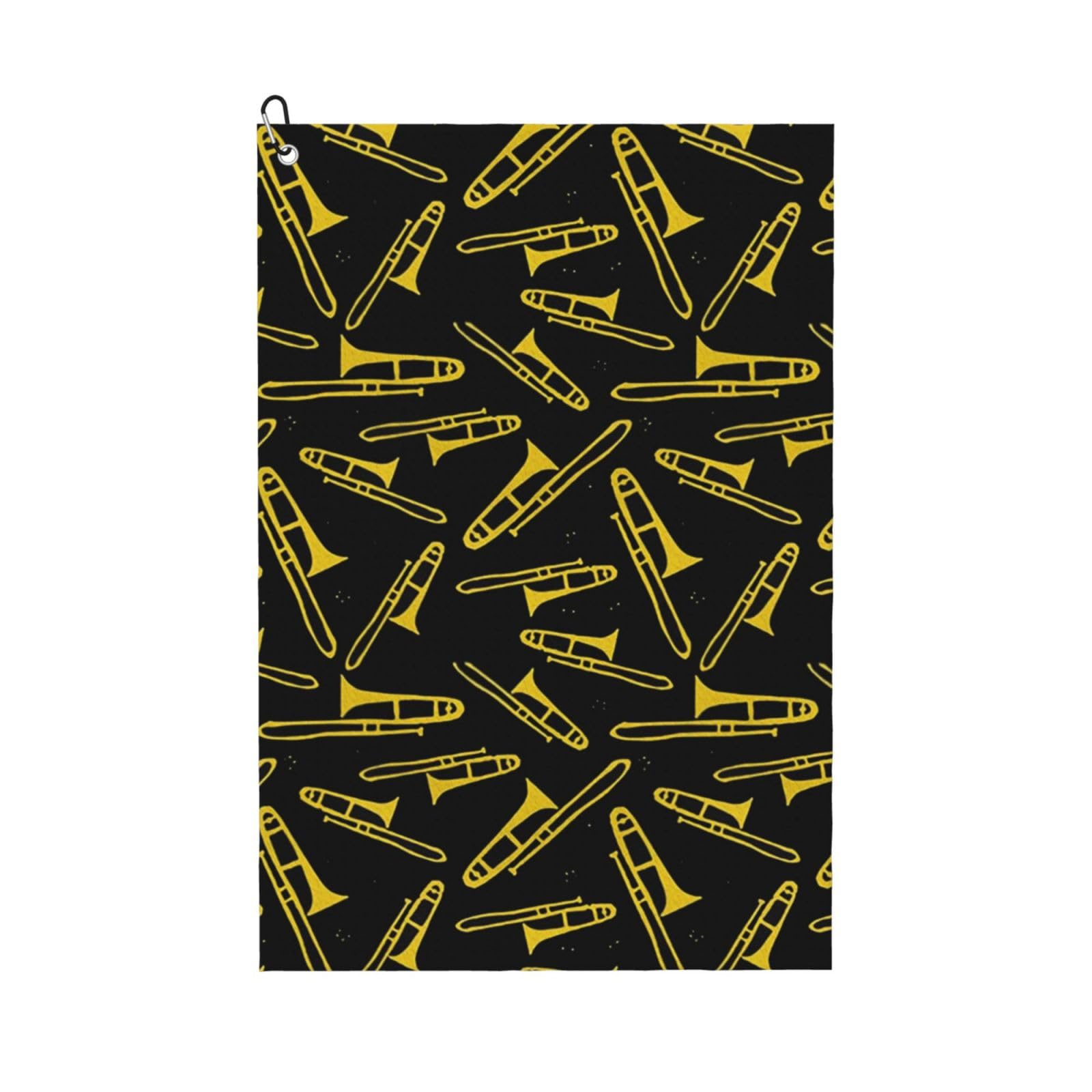 Hnnkloy Black And Yellow Trombone, 16x24 in Portable Waffle Golf Towels with Carabiner Clip for Golf Bag