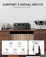 Vista 3 de Moukey Amplificador de audio para el hogar, receptores estéreo de 2.0 canales con Bluetooth 5.3, control remoto de funciones completas, FM, RCA