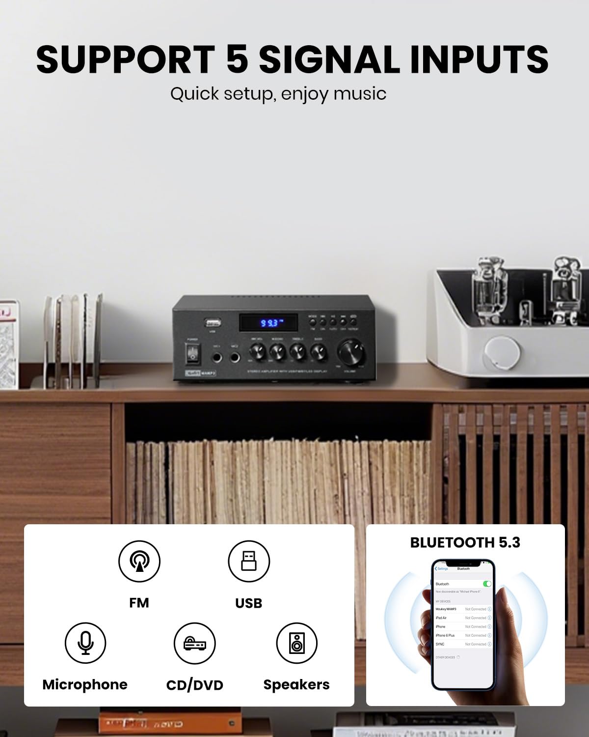 Amazon.co.jp: Moukeyアンプ ホームオーディオ、Bluetooth 5.3搭載2.0