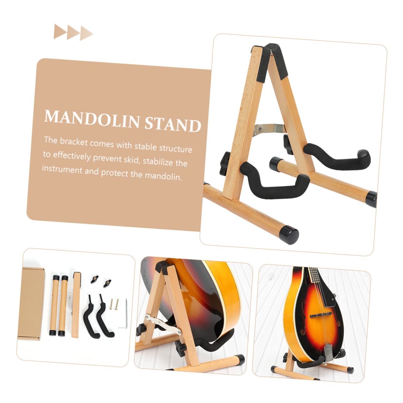 Totority Mandolin Rack Stand Wooden Support for Violin Unique Shape Scratch-proof Lightweight and Portable