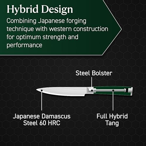 Miniatura 3 de HexClad Cuchillo utilitario, hoja japonesa de acero inoxidable de Damasco de 5 pulgadas, mango de madera de Pakkawood