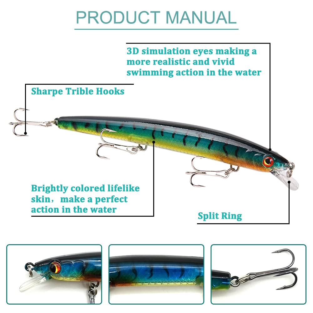 Kit señuelos Pesca, Treple Hooks Minnow Señuelos de hojalata con Lentejuelas Señuelos Falsos simulados para truchas de bajo de Agua Salada de Agua Dulce (4 Piezas)