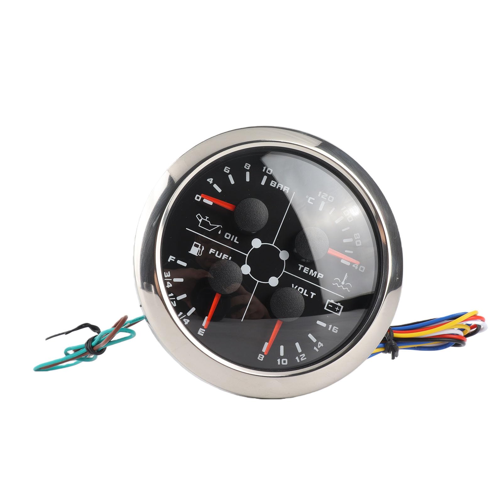 Generic Uniwersalny Wielofunkcyjny Miernik 4w1 85mm Bardzo Dokładny Woltomierz Ciśnienia i Temperatury Wody do Samochodów i Motocykli (Czarny °C/BAR)