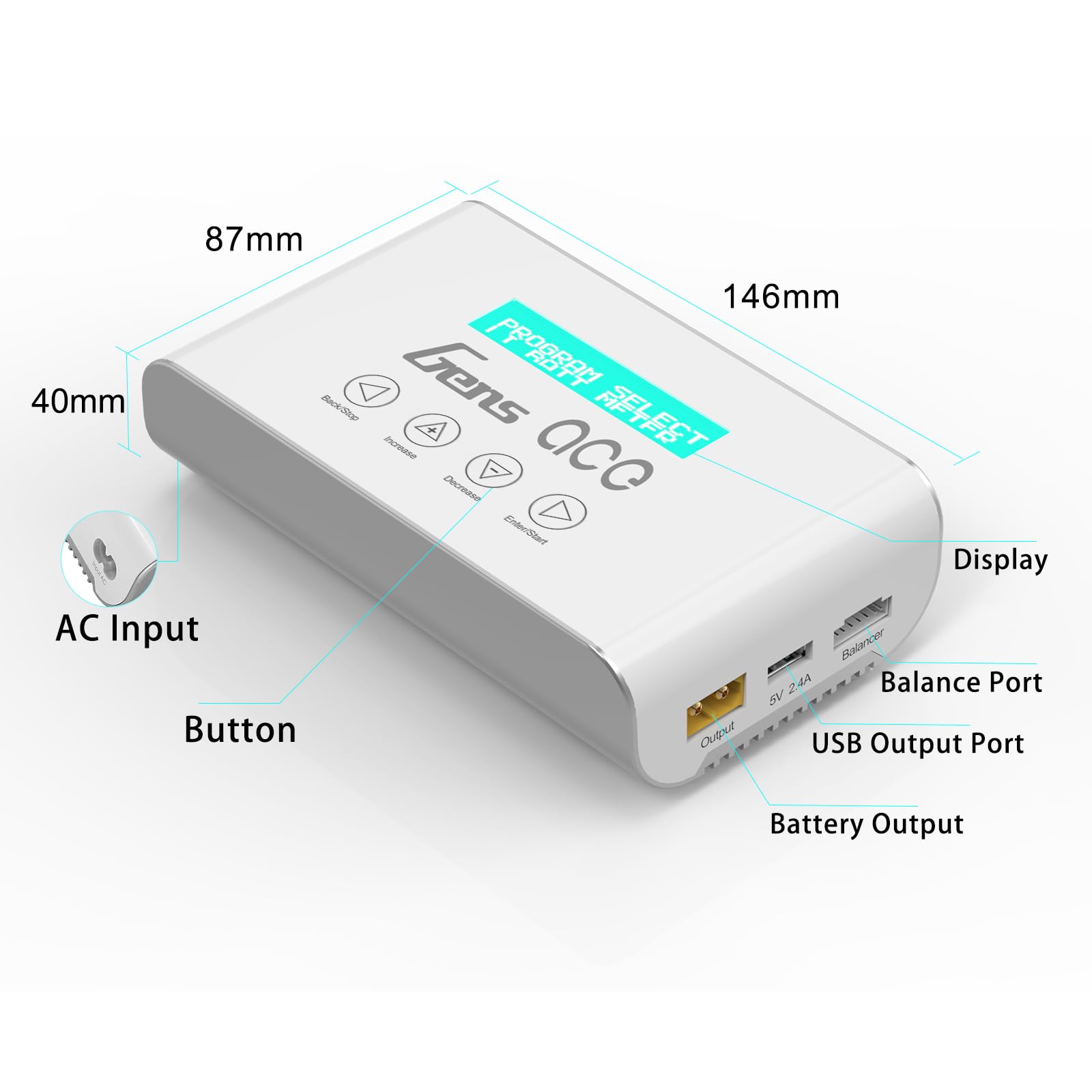 Gens ace 10A 100W IMARS III Pro 100W 10A LiPo Ladegerät mit LCD, für 2–6S LiPo Akkus, Akku Lipo RC Hobby Ladegerät