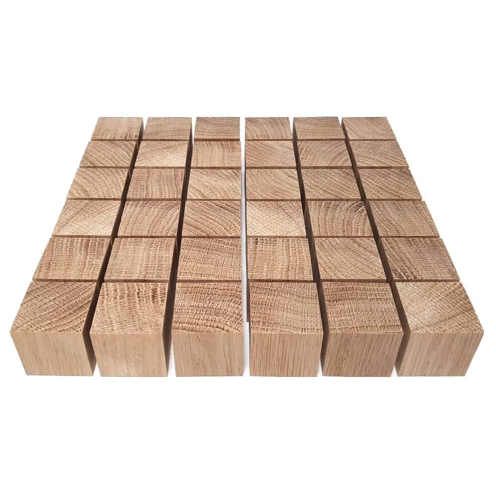 36 Cubes 1.4"/ 35 mm Wooden Blocks Bundle Set Oak Wood Natural ECO Bricks