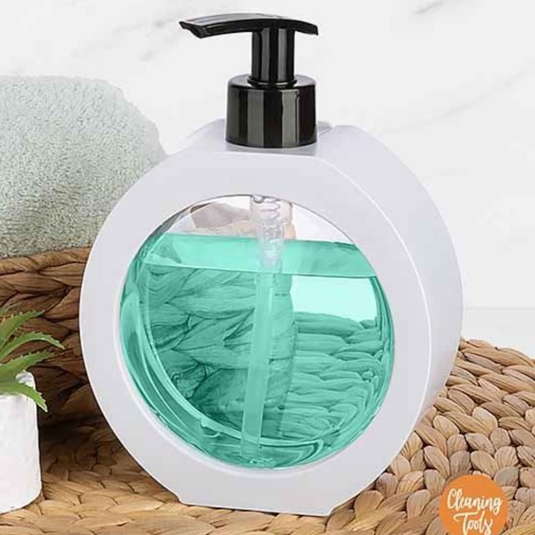 Yuvarlak Şekilli Şık Sıvı Sabunluk & Deterjanlık Sıvı Sabun Haznesi Banyo Sabunluğu Mutfak Deterjanlığı Deterjan Haznesi 350 ml (Krem)