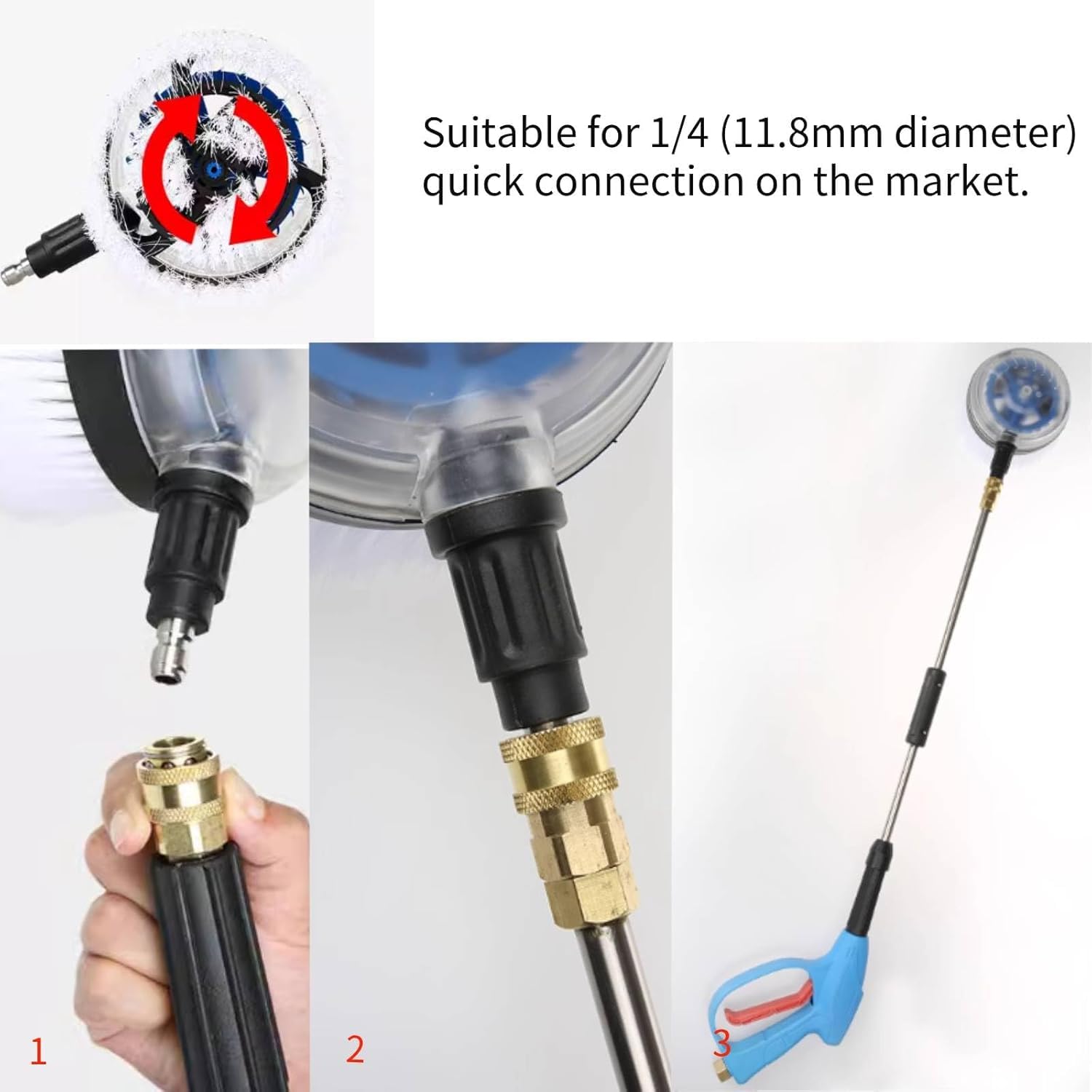 Rotary Wash Brush 360 Degrees Fan Shaped Power Washer Attachment with 1 4 Quick Connector for High Pressure — view 2