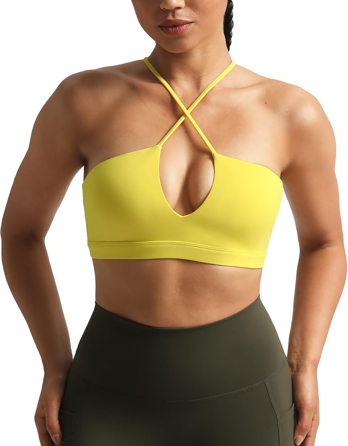 Aoxjox Women's Workout Sports Bras Jamie Deep V Fitness Training Gym Bra Yoga Crop Tank