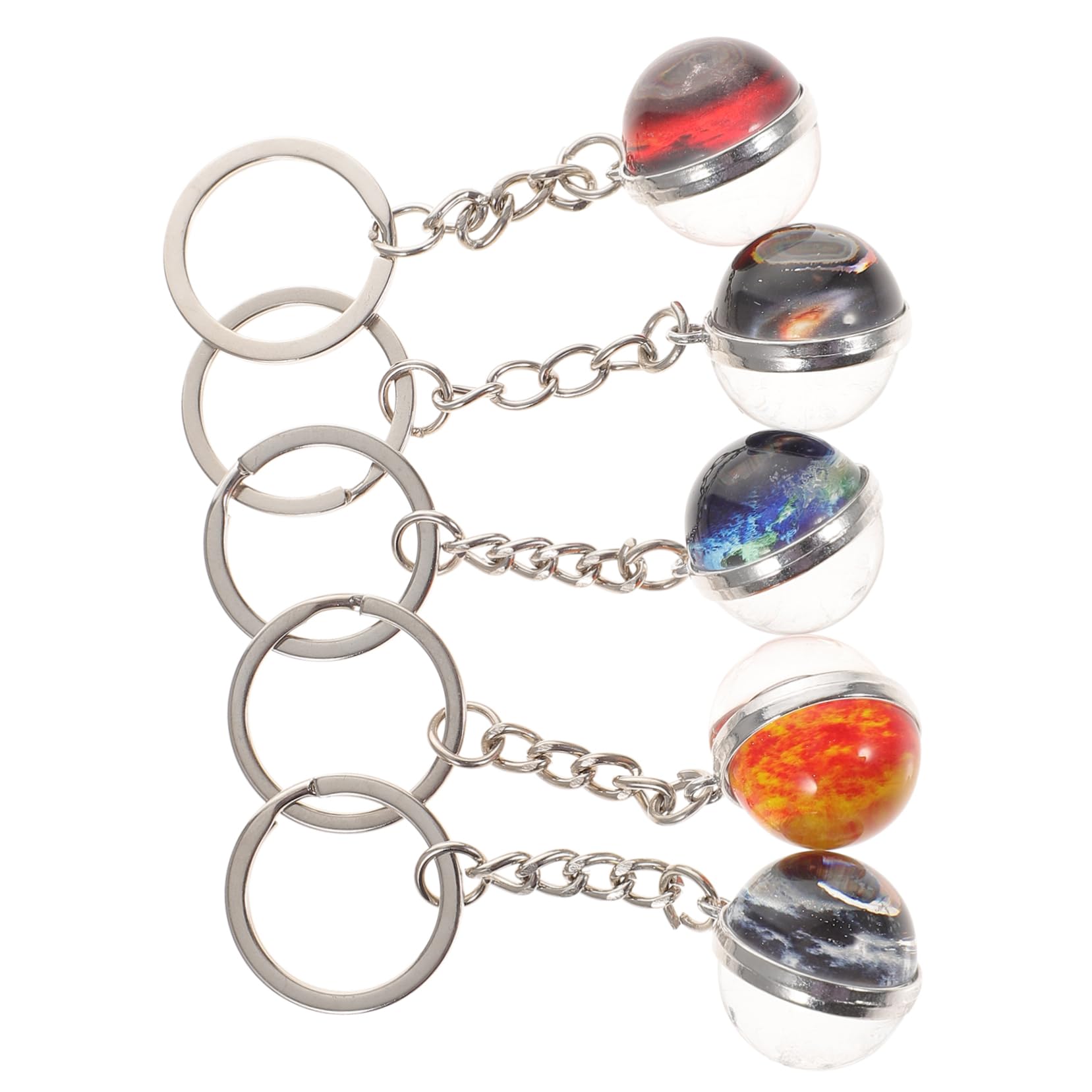 SHERCHPRY 5Pcs Glass Planet Keychain Adorable Bag Pendant for Car Keys Unique Celestial Decor Sun and Moon Designs present for Boys