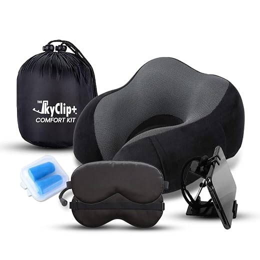SkyClip+ Memory Foam Travel Neck Pillow Kit
