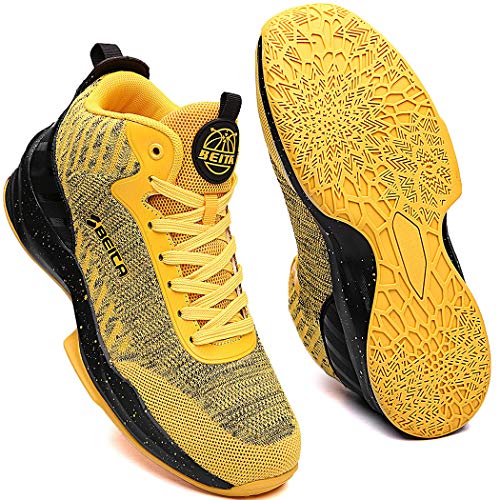 Beita High Upper Tênis de basquete masculino respirável antiderrapante, Amarelo, 8