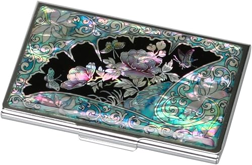 Miniatura 1 de Antique Alive Funda de tarjeta de visita con protección de bloqueo RFID, diseño de nácar, tarjetero de crédito, funda de metal para tarjetas de