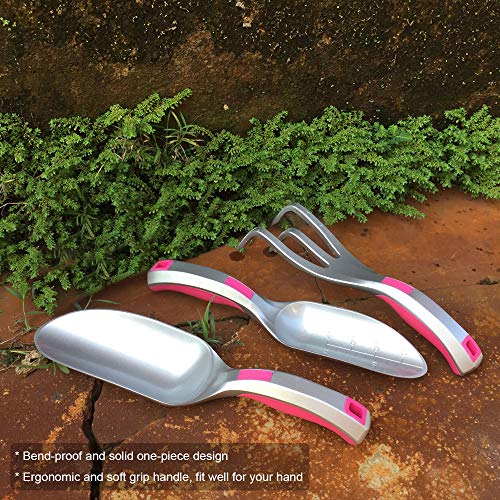 CFCT Gardening Tools for Women, Garden Tool Set for Men, Gift Set for Gardening Needs, Trowel Hand Shovel, Cultivator Hand Rake, Bend Proof Ergonomic Handle, Aluminum, Pink