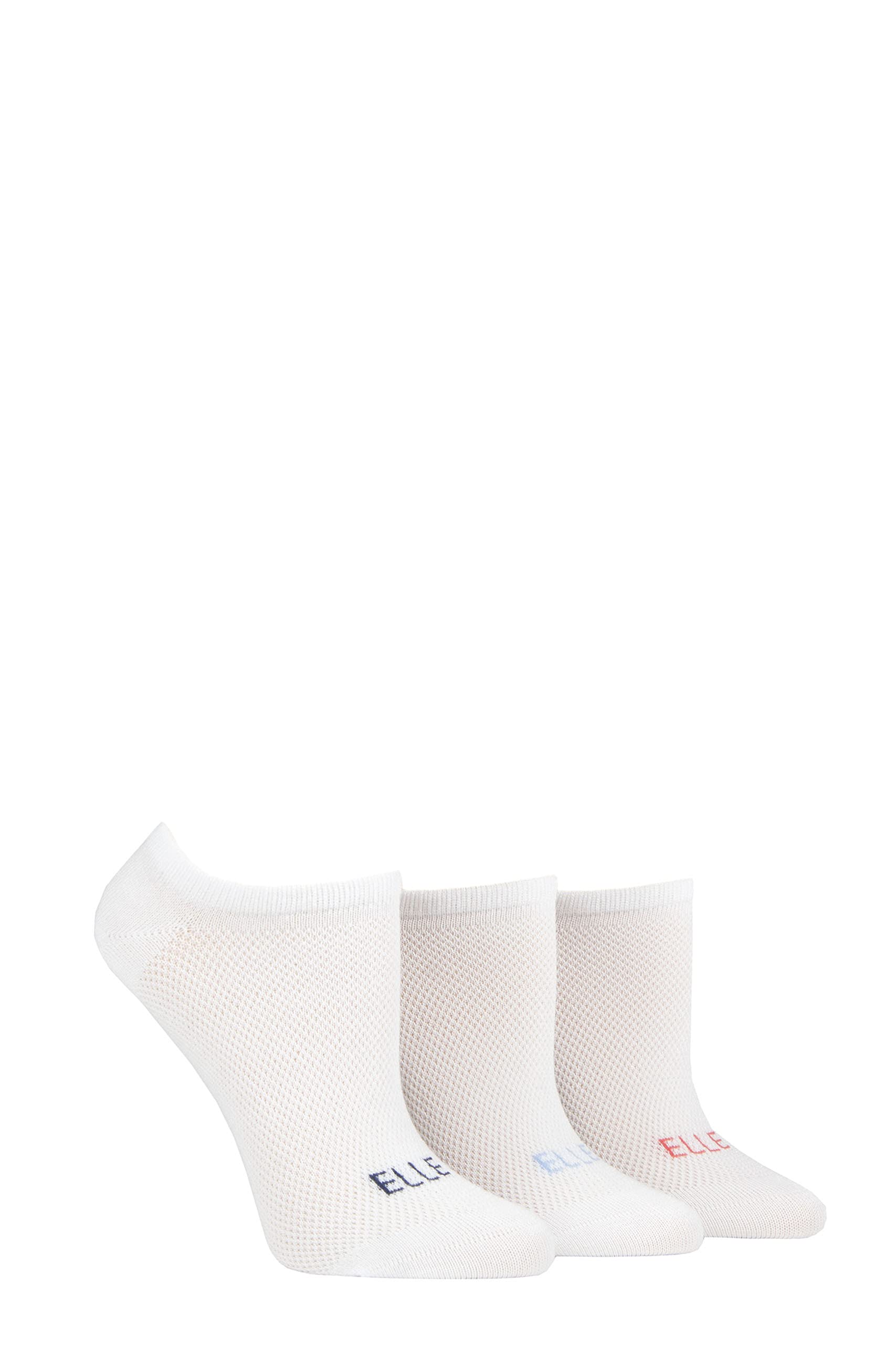 Elle Women's White 3 Pair Sport Mesh Bamboo No Show Socks - 4-8