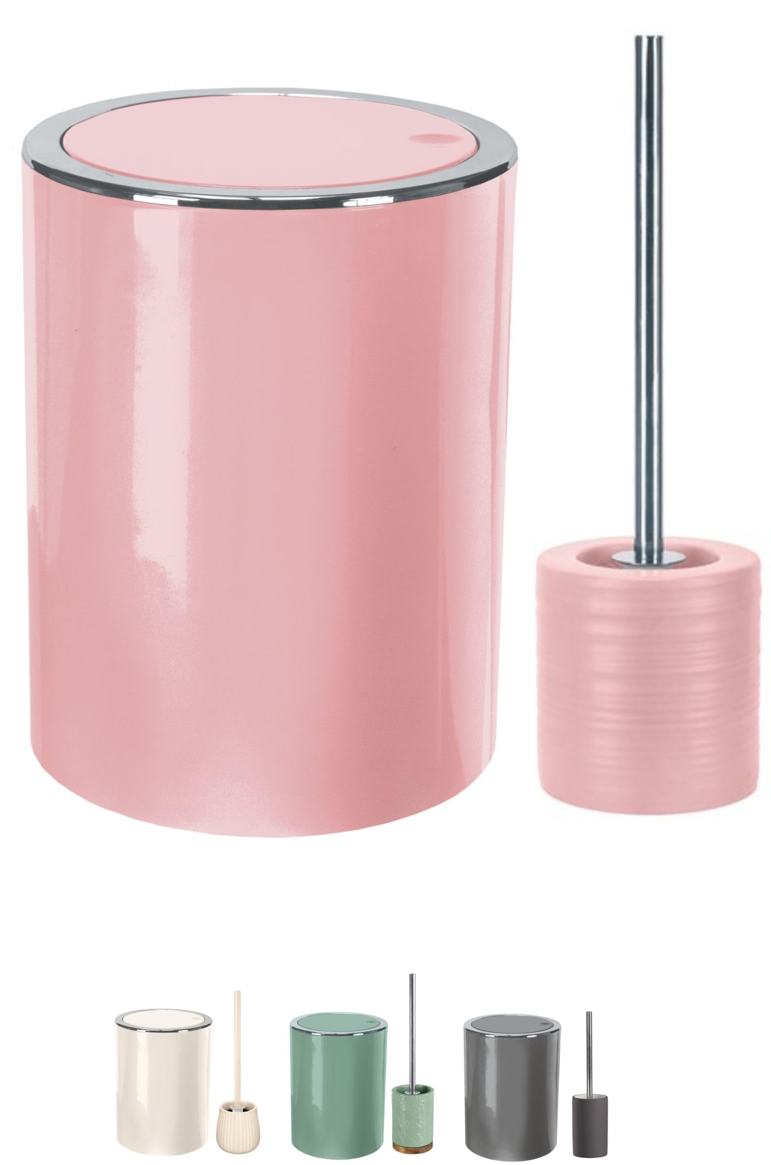 Kw Soft Pink Bathroom Swing Bin And Ceramic/Stoneware Toilet Brush Set (Soft Pink)