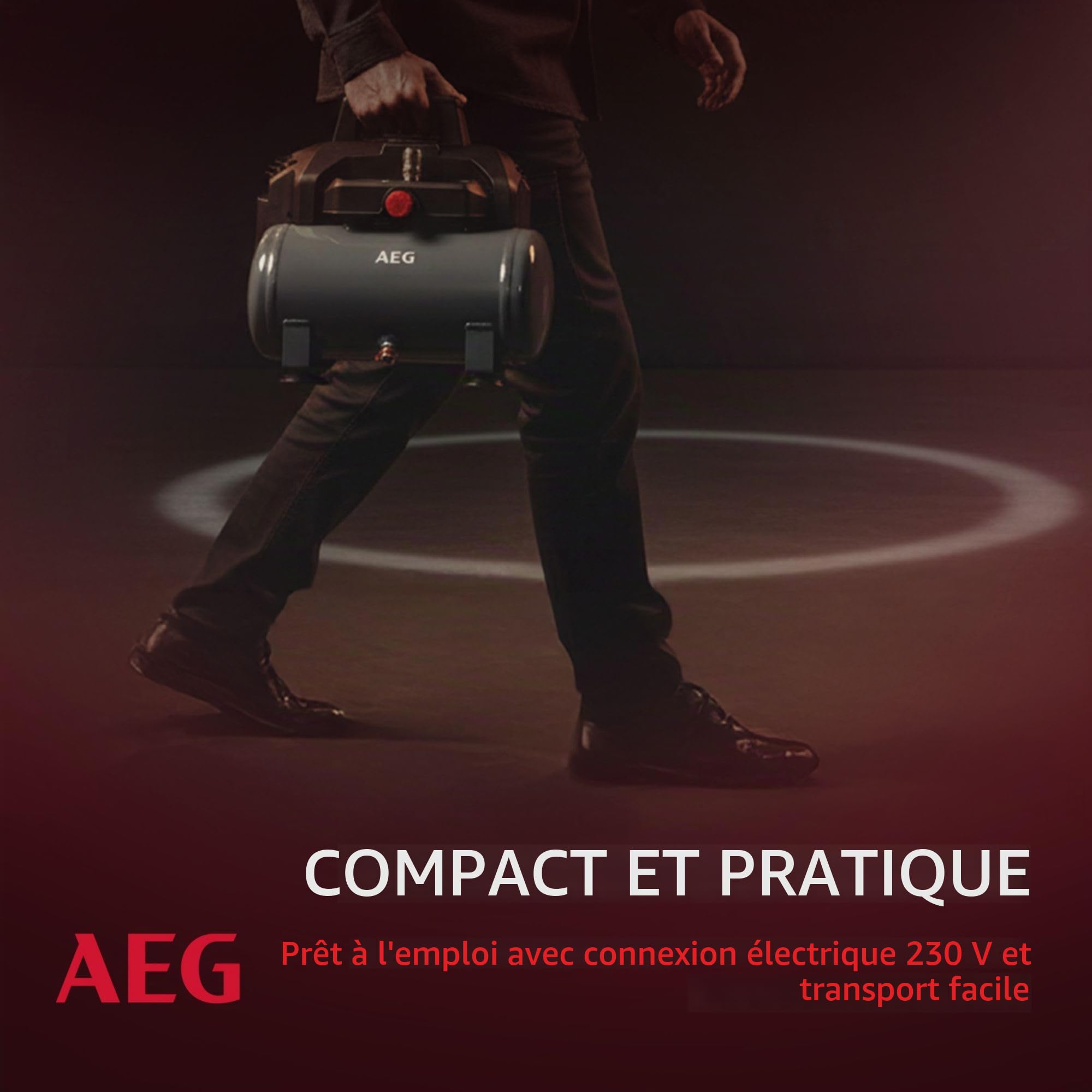 AEG KL6 Compresseur d'air comprimé silencieux et puissant pour atelier, maison, loisirs, polyvalent, sans entretien, sans huile, 56 dB, puissance du moteur 1,5 CV, réservoir 6 l, 8 bar, 206 l/min