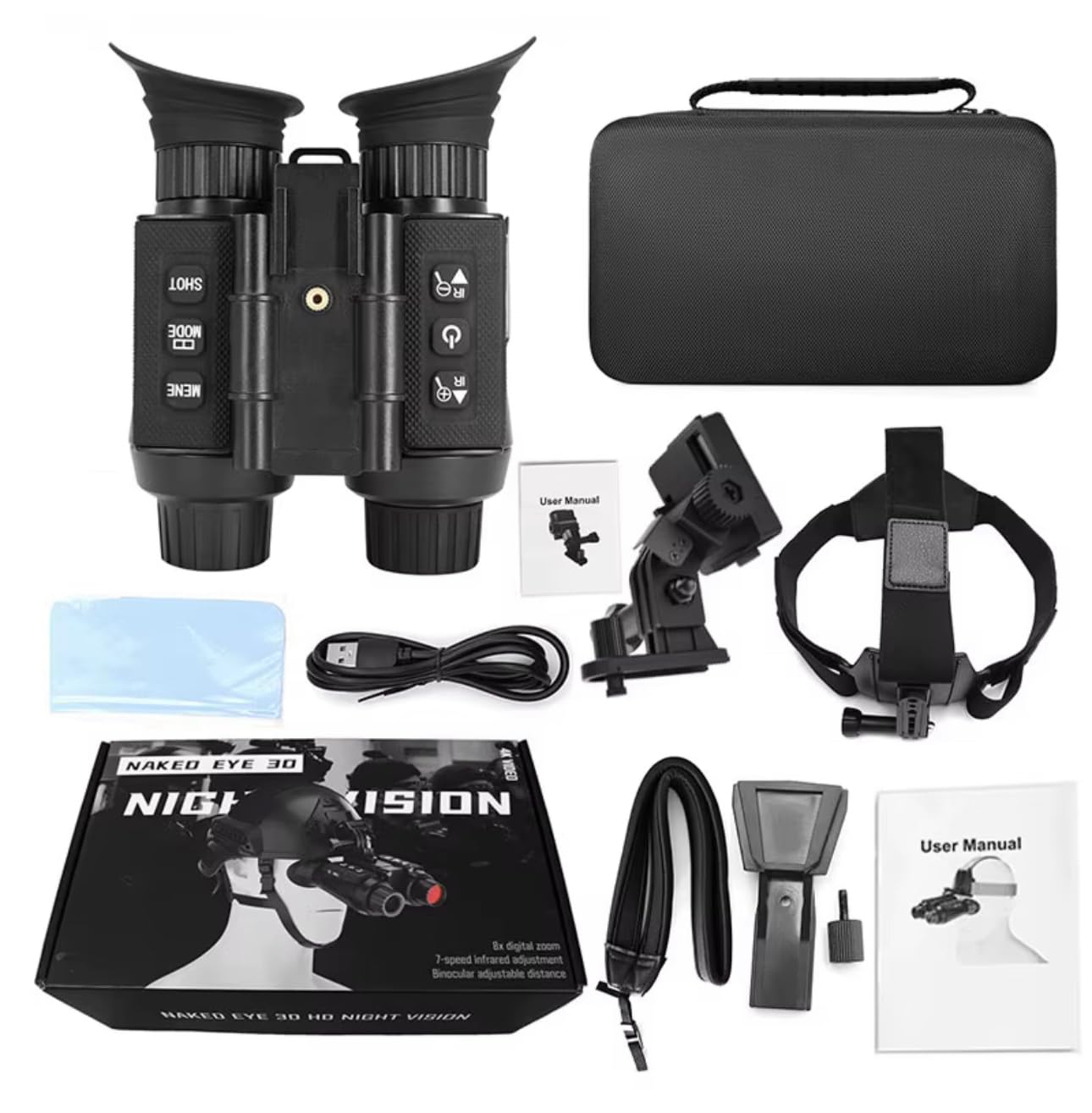 Jumelles de Vision Diurne et Nocturne NV8300, 4K/FHD, Vision 300m, Zoom 7X Optique, Écran HD 1.4", Batterie 2600mAh.