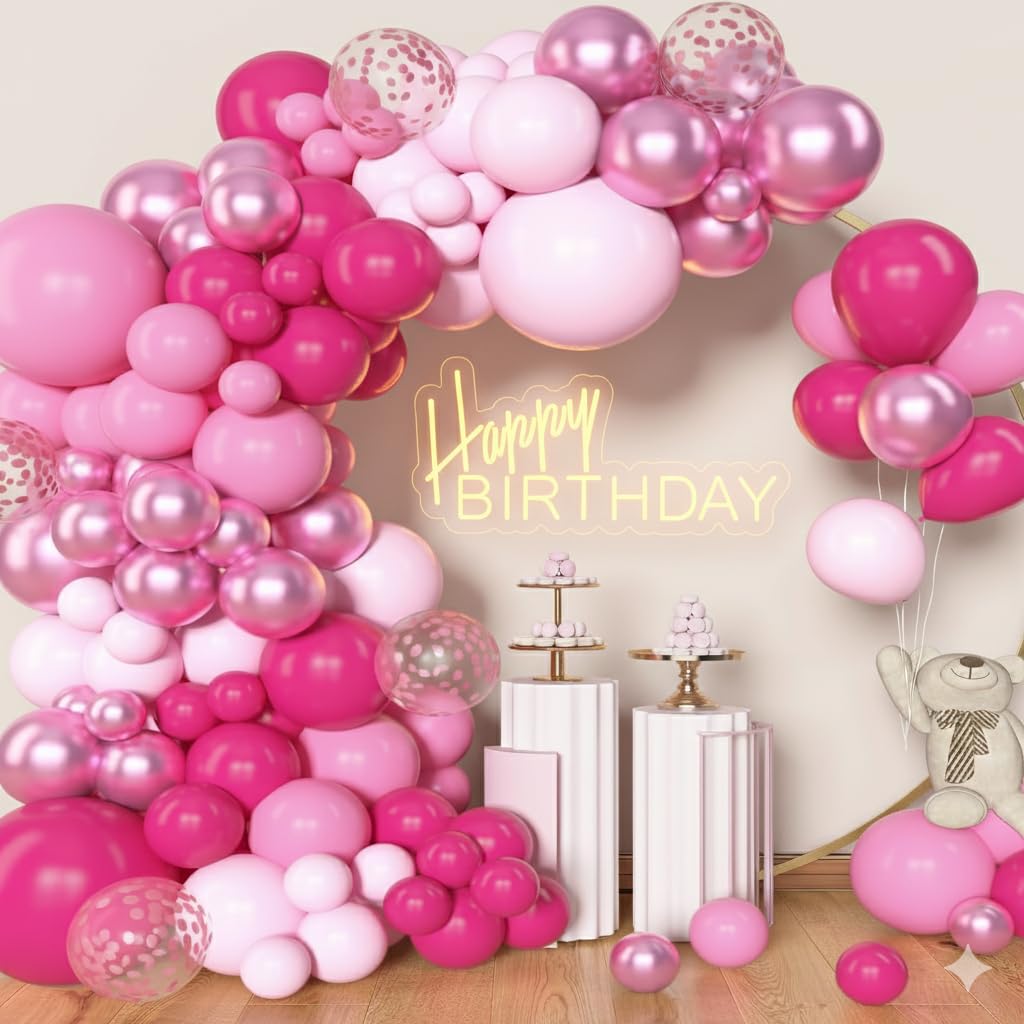 Archloon Pink Balloons Arch Kit, 157Pcs Hot Pink Balloon Garland Kit Metallic Rose Gold Confetti Balloons for Birthday, Wedding, Princess Theme,