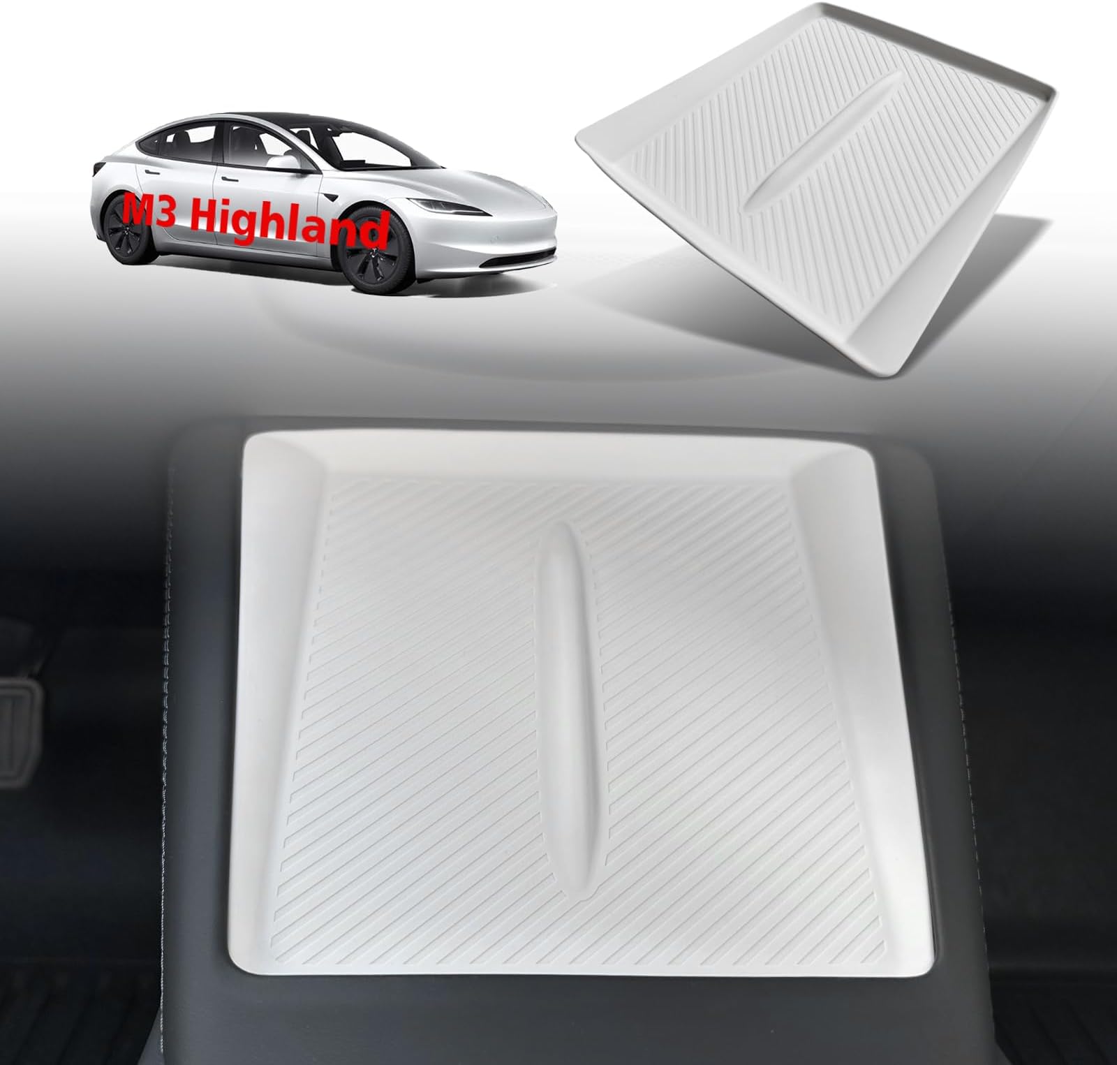 BestEvMod Center Console Wireless Charger Mat Compatible with Refreshed Tesla Model 3 2026 2025 2024 Highland Accessories Phone Charge Area Silicone Mat Non Slip Silicone Pad (White)