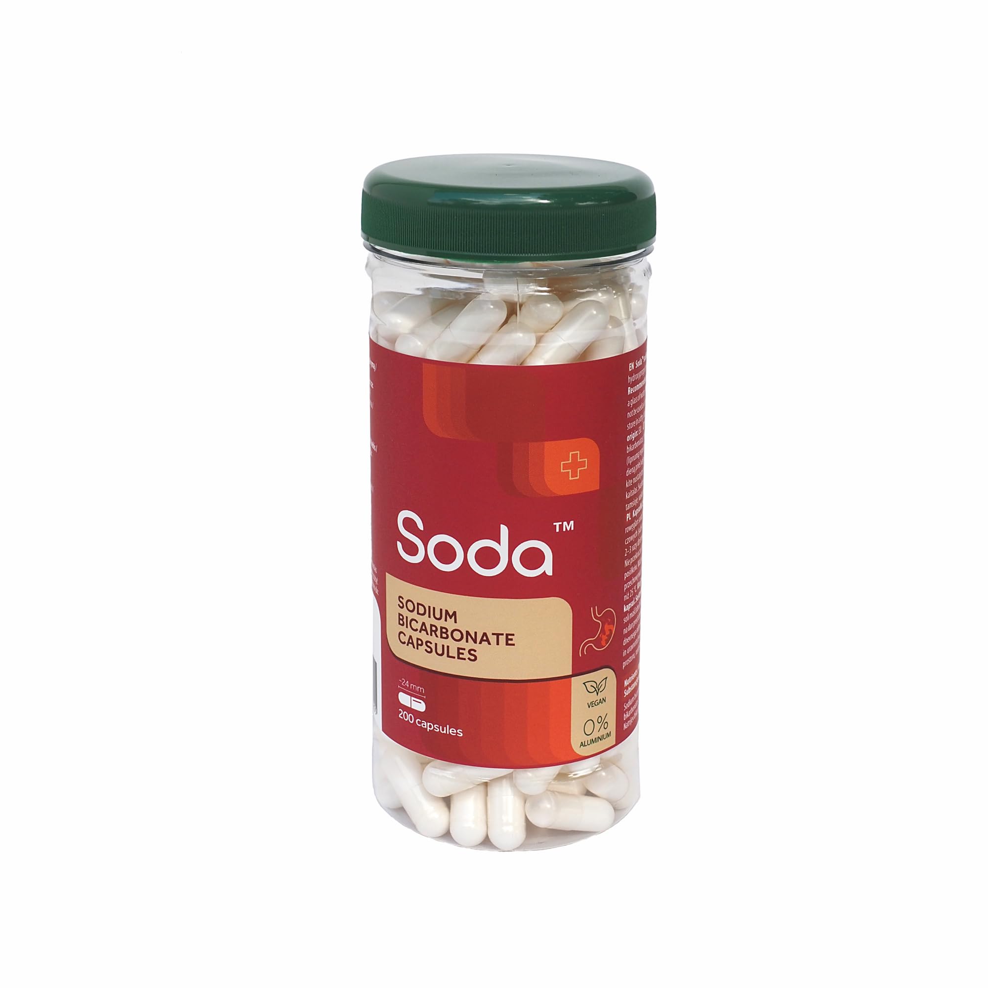 Soda Sodron Capsule - 100% idrogenocarbonato di sodio per sostenere l'equilibrio acido-base, Detox, cura orale e sport, 200 capsule in 1 flacone
