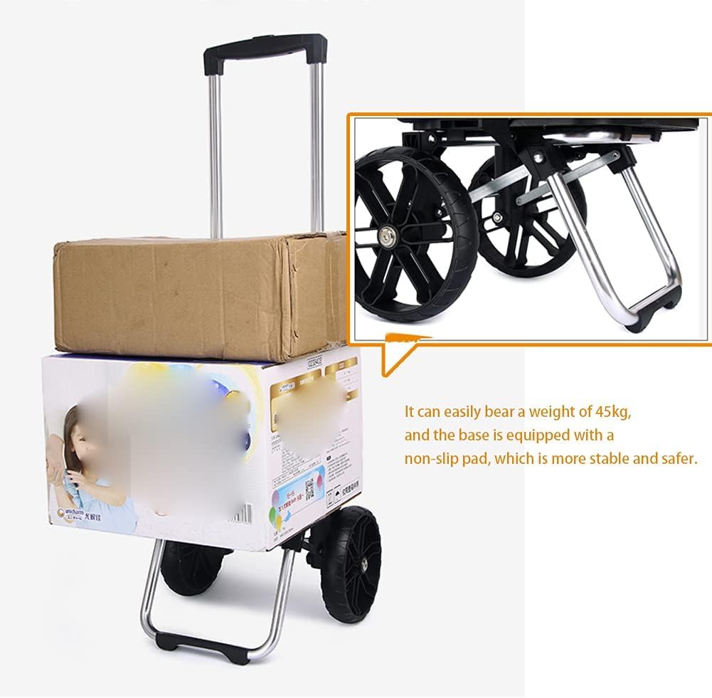 Trolley Pieghevole su 2 Ruote in Gomma Borsa Staccabile in Lega di Alluminio per Impieghi Gravosi Carrello della Spesa di Grande capacità Organizer Impermeabile con Scomparto di R, Black