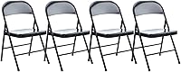 Alera Armless Steel Folding Chairs, 275 lb Capacity, Black Faux Leather Seat/Back, Durable Metal Base - 4 Pack