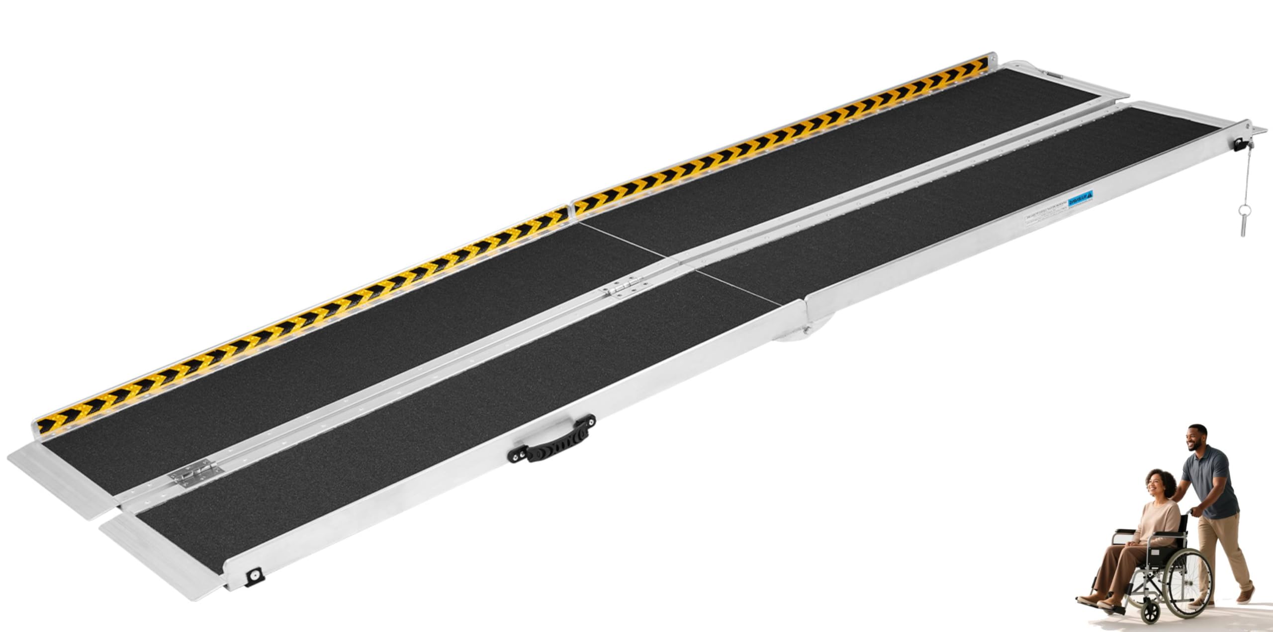 8FT Portable Wheelchair Ramp, Aluminum Threshold Ramp for Wheelchair Scooter for Transitioning Curbs Thresholds Doorway Access Door Anti Slip 600 lbs Capacity Ramps,28in Wide, Black