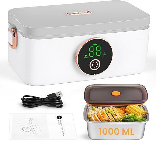 Iridesc Fiambrera autocalentable, lonchera de 1 litro con calefacción automática, batería recargable de 16000 mAh, calentamiento rápido, diseñada