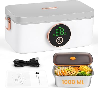 Iridesc Self Heating Lunch Box, 1L Battery Powered Lunch Box with Automatic Heating, 16000mAH Rechargeable Battery Provid Rap