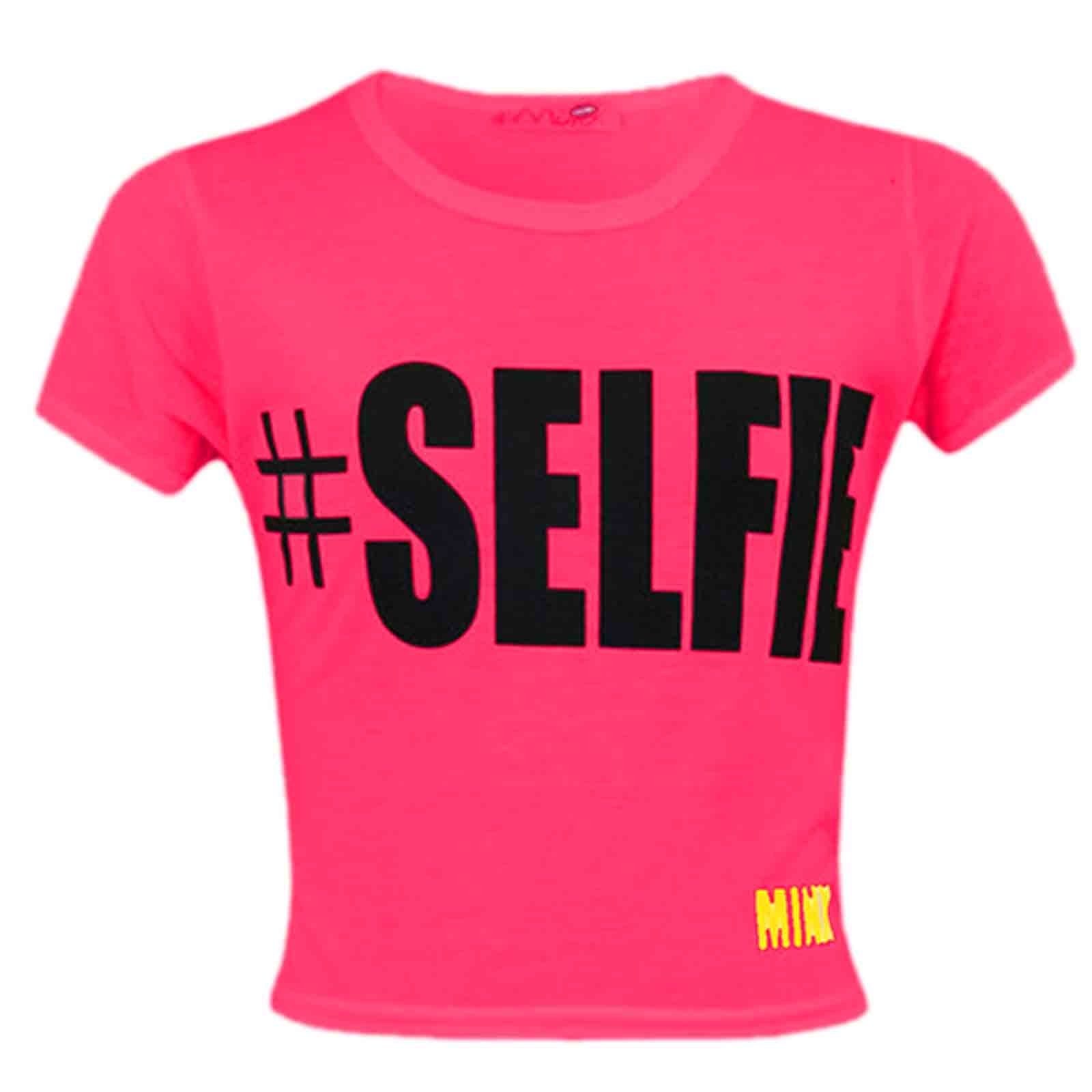 A2z 4 Kids Girls Neon Pink Selfie Crop Top Short - #Selfie Crop Top 13