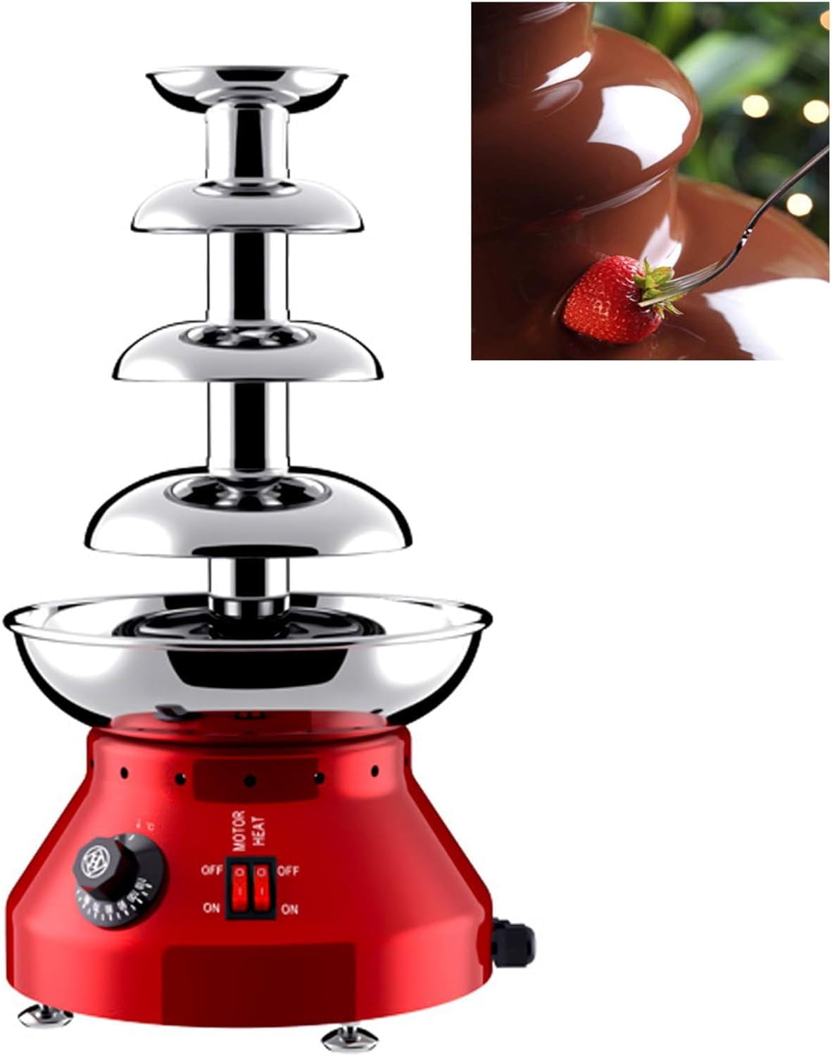 4-Tier Chocolate Fondue Fountain Machine, 230W Stainless Steel Commercial Chocolate Fountain, 30℃~110℃ Adjustable, for Party Wedding Restaurant Gathering