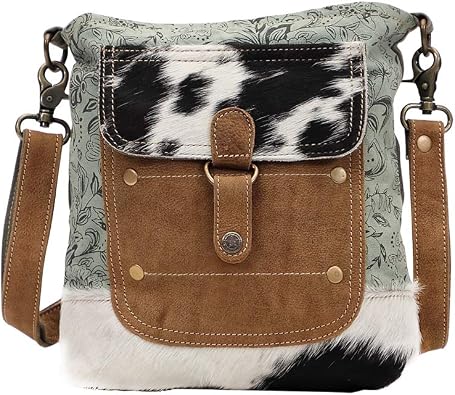 Myra Bag Floral Purses for Women - Cow Hide Bag, Genuine Leather and Canvas Floral Purse, Cowhide Flower Handbags for Women