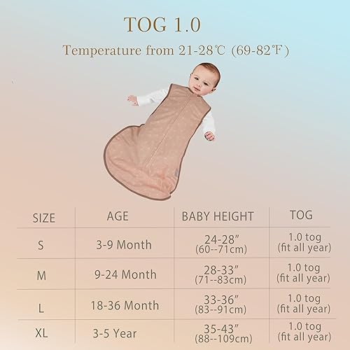 Miniatura 7 de Saco de dormir para bebé de algodón natural para niños de 2 a 3 años, 36 meses, sin mangas, 4 estaciones, ligero, unisex, 18-24 meses, Tog 1.0, saco