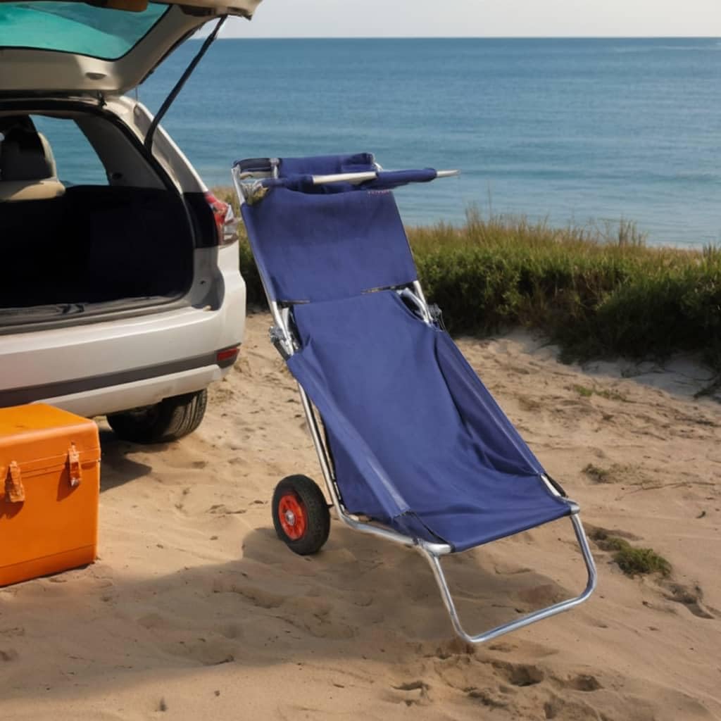 vidaXL Carrello da Spiaggia con Ruote Portatile Pieghevole Blu Trolley Sdraio