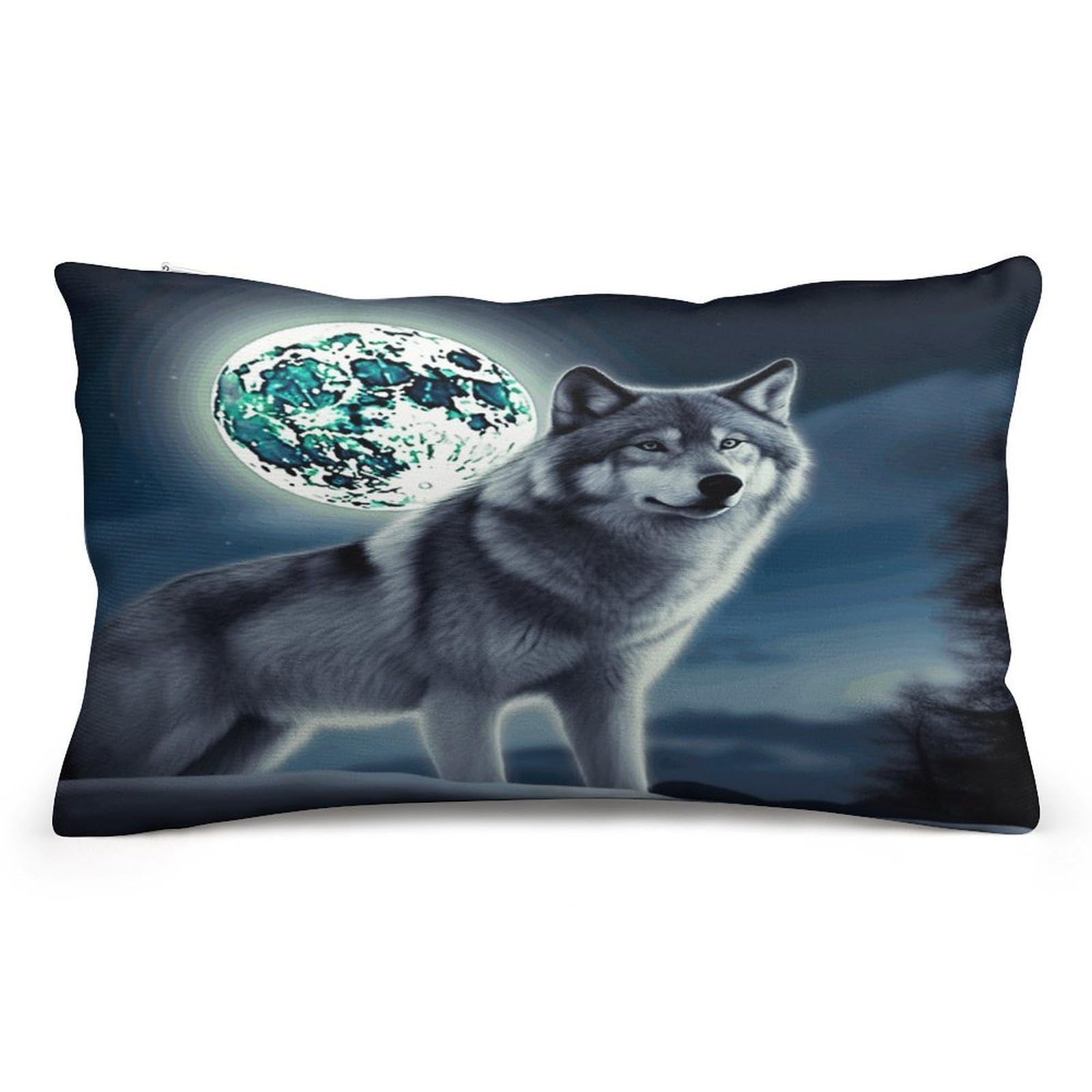 FekiLoot Wolf Under Moon Pillowcases Super Soft Cozy Lumbar Decorative Throw Pillow Covers Plush Pillow Shams with Zipper Double-Sided Decorative Pillows Shells for All Seasons