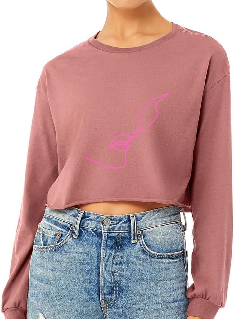One Line Art Cropped Long Sleeve T-Shirt - Great Item - Hookah Gifts