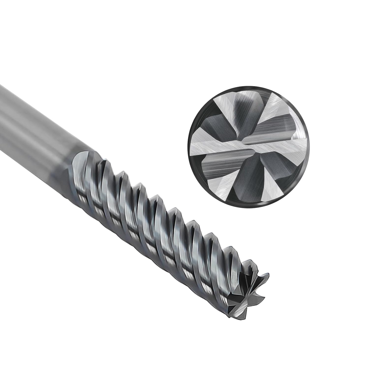 Tools Carbide End Mills,6 Flute Square Milling Cutter，High Helix Angle for High Hardness Steel Finshing Milling Processing - 3/8 Shank (3/8-2.5" 1PCS)