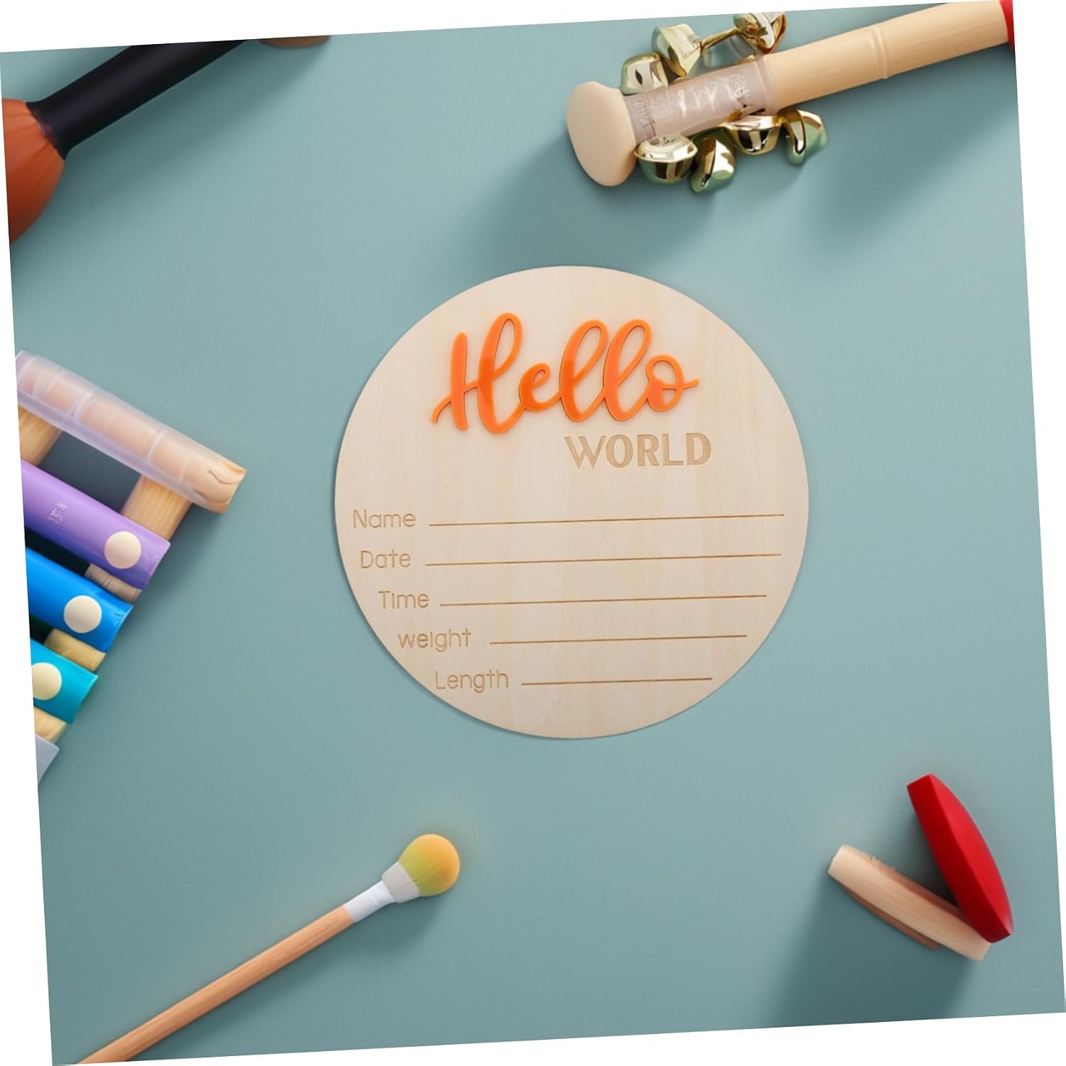 BESPORTBLE 4Pcs Announcement Board Elegant Wooden Disc Name Cards for Newborns Orange Birth Announcement Signs for Showers and Photo Props Durable and Sophisticated Design