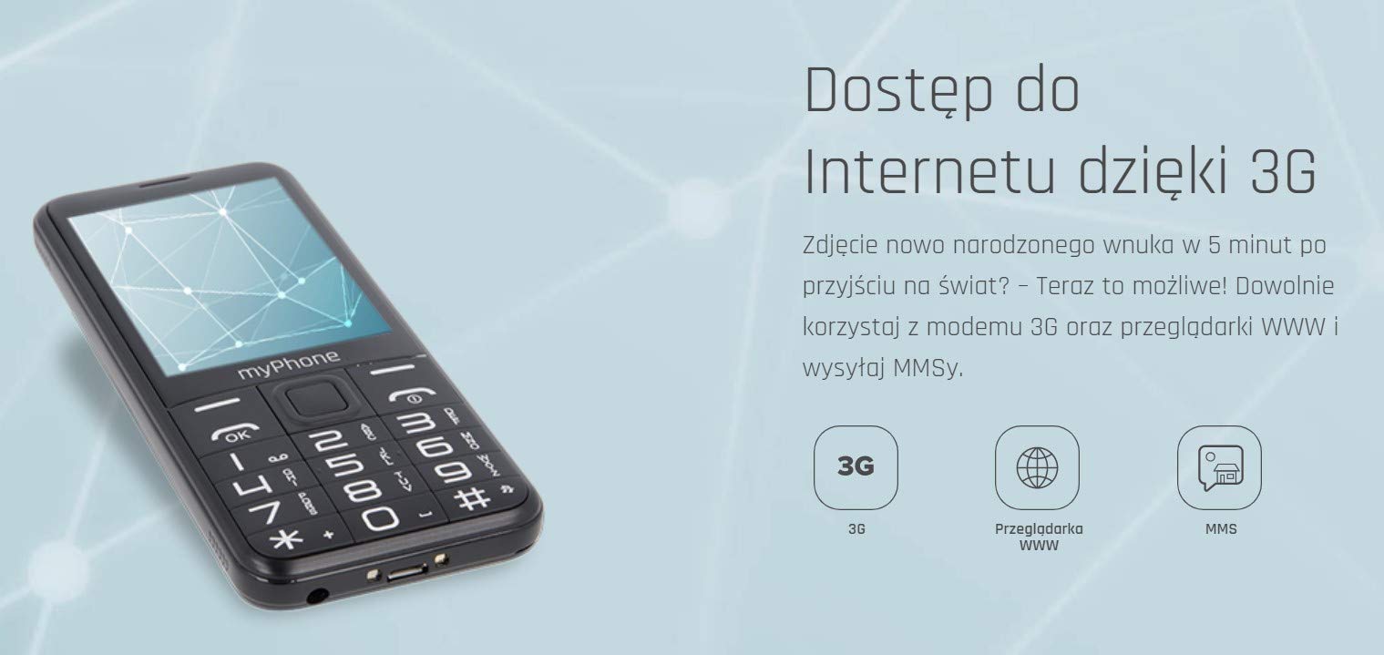 myPhone Halo Q+ 4family telefon dla seniora ze stacją ładującą, duży wyświetlacz 2,8 cala, mocna bateria 1400 mAh, aparat 2Mpx, duże klawisze, fotokontakty, 3G, przycisk SOS, latarka, dual SIM